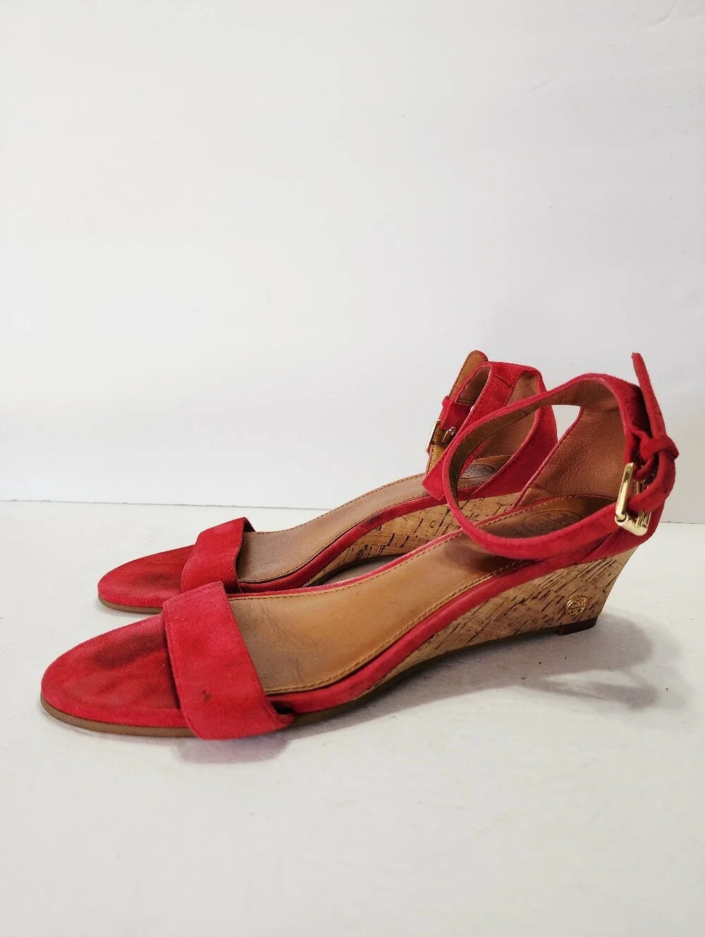 Tory Burch Savannah Red Suede Ankle-Strap Wedge Sandals Size 8